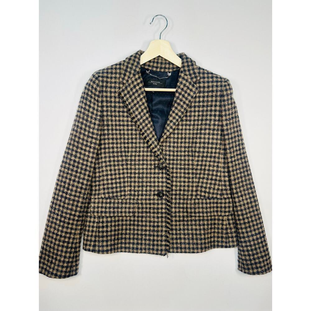 Max Mara Weekend Boucle Checked Tailered Blazer Jacket Frayed Edge